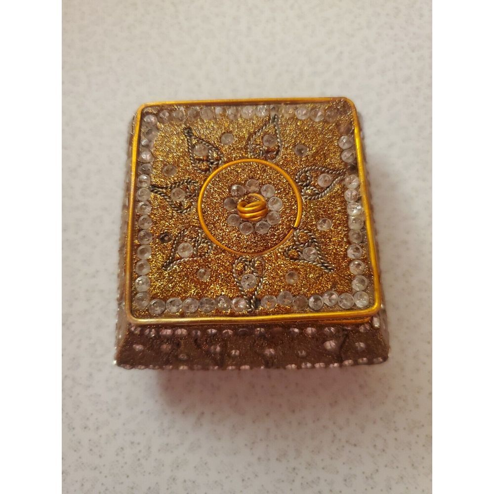 Vintage Gold‎ Jeweled  Resin Trinket Box, from India  1-1/2"x 2-1/2"